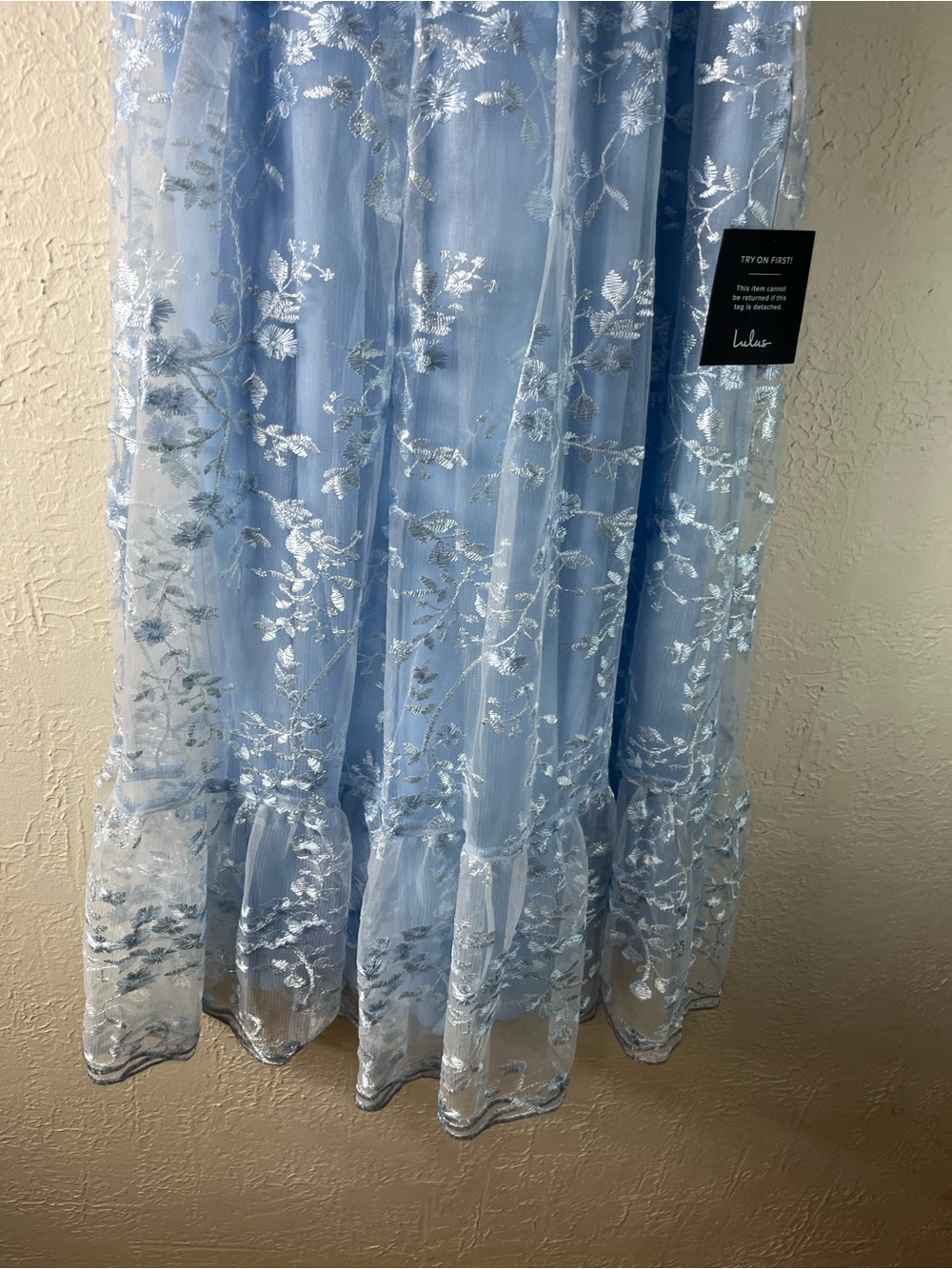 Lulu's Distinctly Sweet Blue Floral Embroidered Tie Strap Midi Dress - Picture 8 of 15